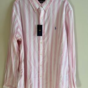 RALPH LAUREN VINTAGE MENS PINK WHITE STRIPED BUTTON FRONT SHIRT - NWT - XXL